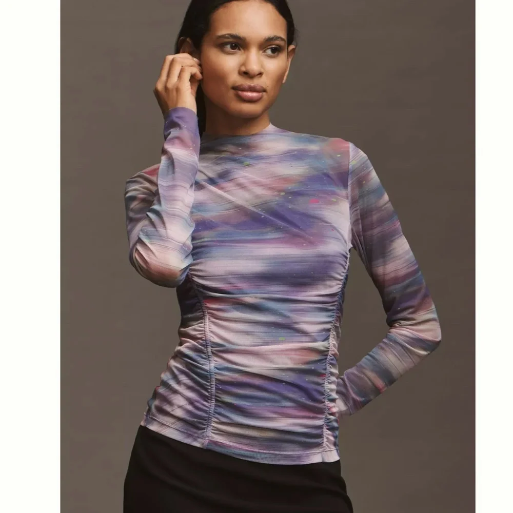 NWT By Anthropologie Double-Layer Mesh Top | Sheer Trendy Blouse - Picture 1 of 6